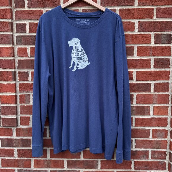 Life Is Good Crusher Graphic Tee XXL Navy Be The Person Your Dog Thinks You Are - Picture 1 of 9
